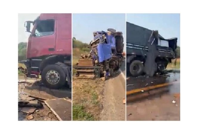 Caminhoneiros tentam ultrapassagem e carretas batem na BR-163