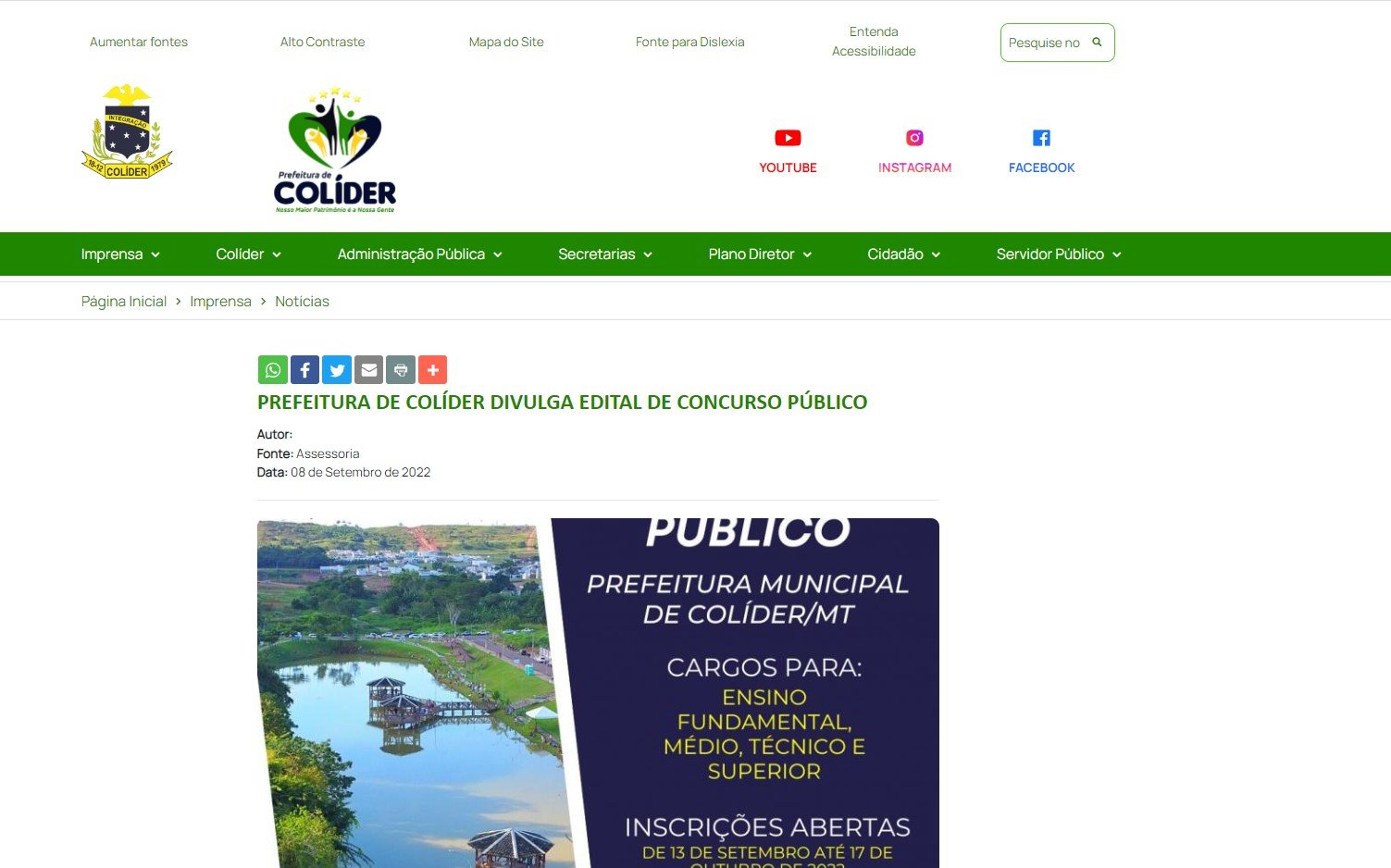 Prefeitura de Colíder divulga edital de Concurso Público