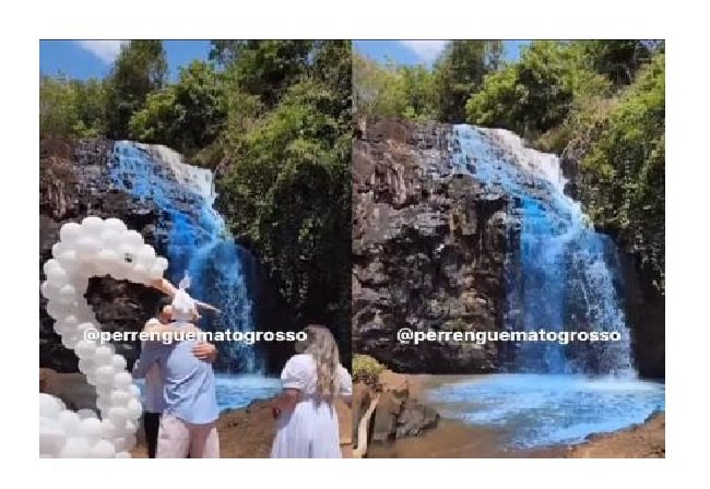 Veja o vídeo - corante em cachoeira durante chá revelação gera revolta nas redes sociais