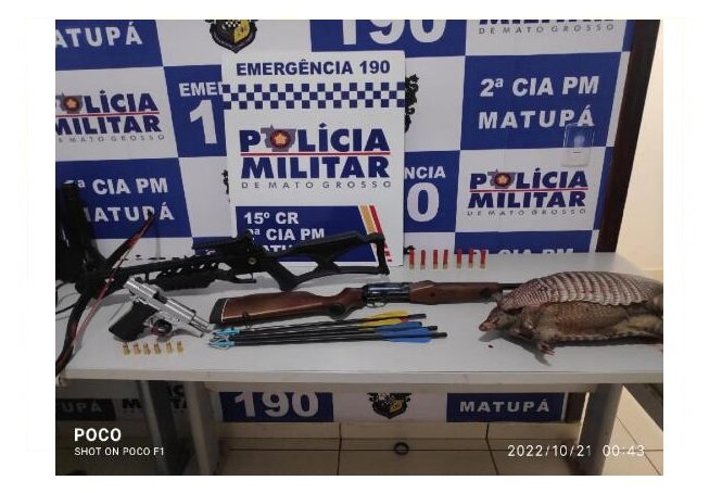 Polícia encontra tatu abatido e prende trio por caça irregular em MT