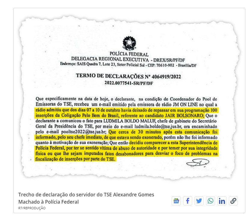 Servidor foi exonerado do TSE 30 minutos após informar falhas na fiscalização de inserções eleitorais