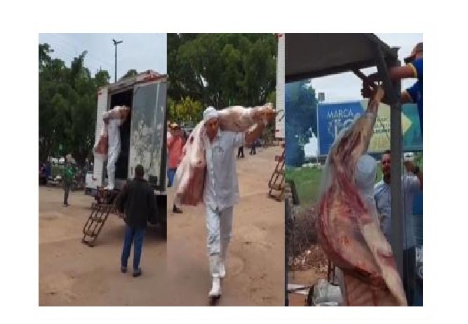 Vídeo, manifestantes recebem carne bovina para churrasco em bloqueio