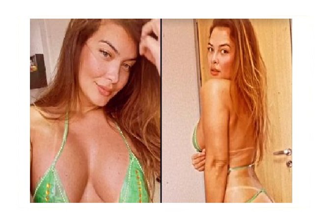 Geisy Arruda mostra bronze ao posar de biquíni verde e amarelo