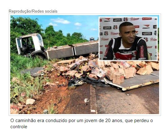 Ex-jogador de futebol morre após caminhão cair em barranco