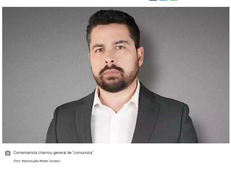 Comentarista da Jovem Pan chama general de 'melancia' e 'frouxo'