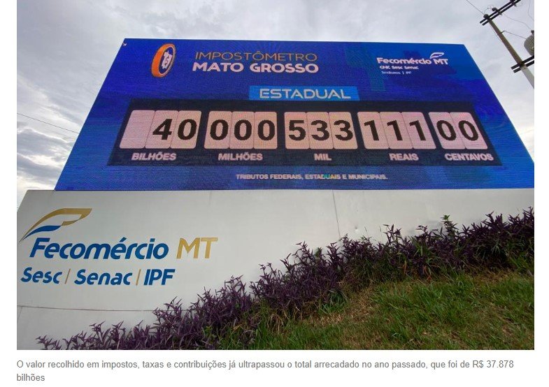 Contribuintes de Mato Grosso já pagaram R$ 40 bi em imposto este ano, 11% a mais que em 2021