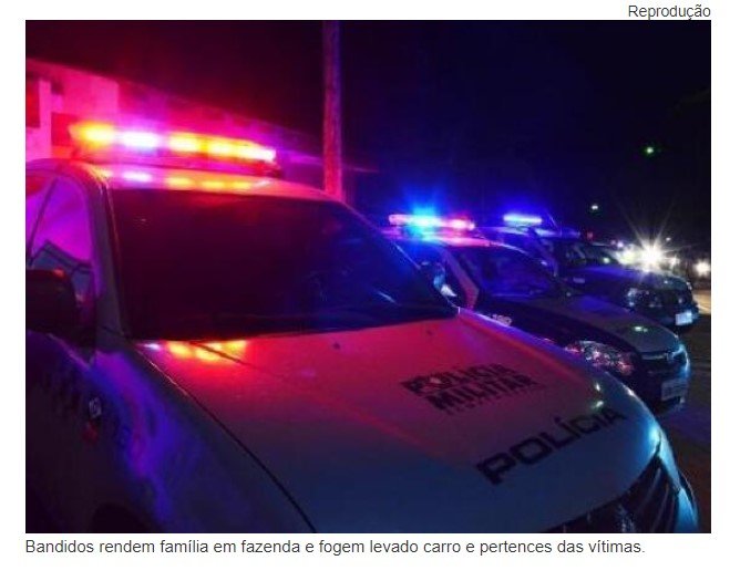 Bandidos rendem família em fazenda e fogem levando carro e pertences das vítimas