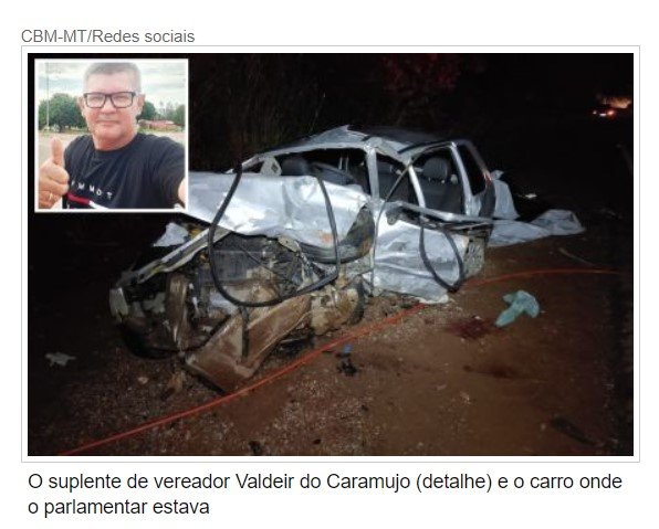 Suplente de vereador e cunhado morrem em acidente na MT-170