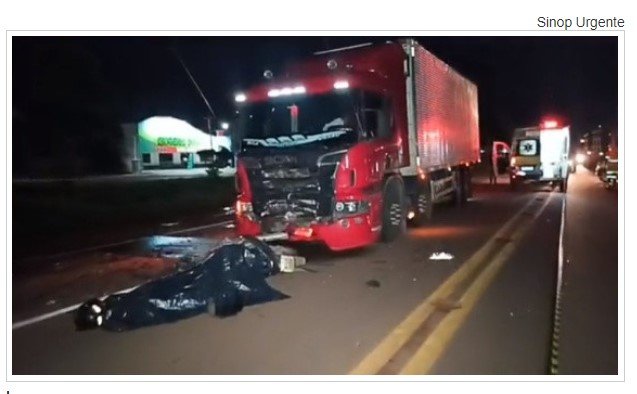 Motociclista de 17 anos morre depois de bater de frente com caminhão na BR-163