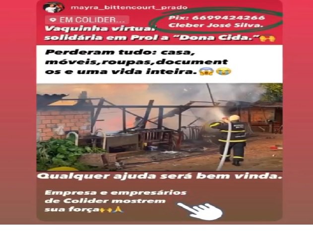 Amigos em Colíder fazem Vakinha on Line para ajudar idosa, que teve sua casa queimada.