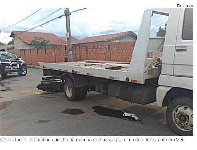 Cenas fortes: Caminhão guincho dá marcha à ré e passa por cima de adolescente em VG