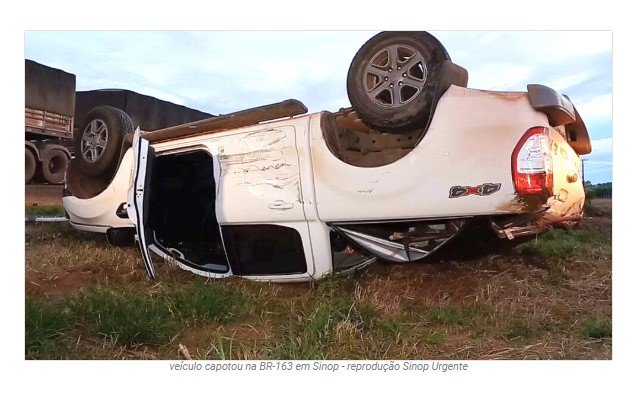 Camionete capota após tentativa de ultrapassagem na BR-163 em Sinop (Fotos)