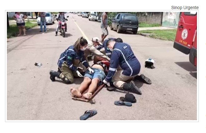 Motociclista sofre cortes profundos na cabeça durante batida em carro no interior