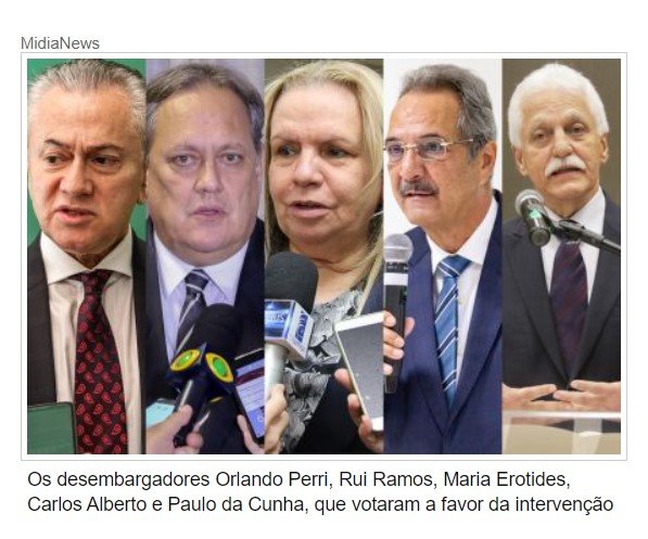 Cinco desembargadores votam pela intervenção; decisão é adiada