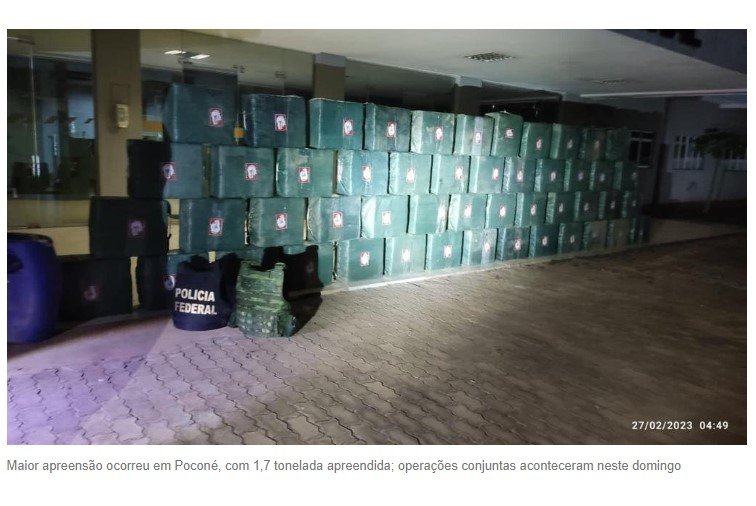 Operações das forças de segurança apreendem 2,2 toneladas de cocaína em um dia em Mato Grosso
