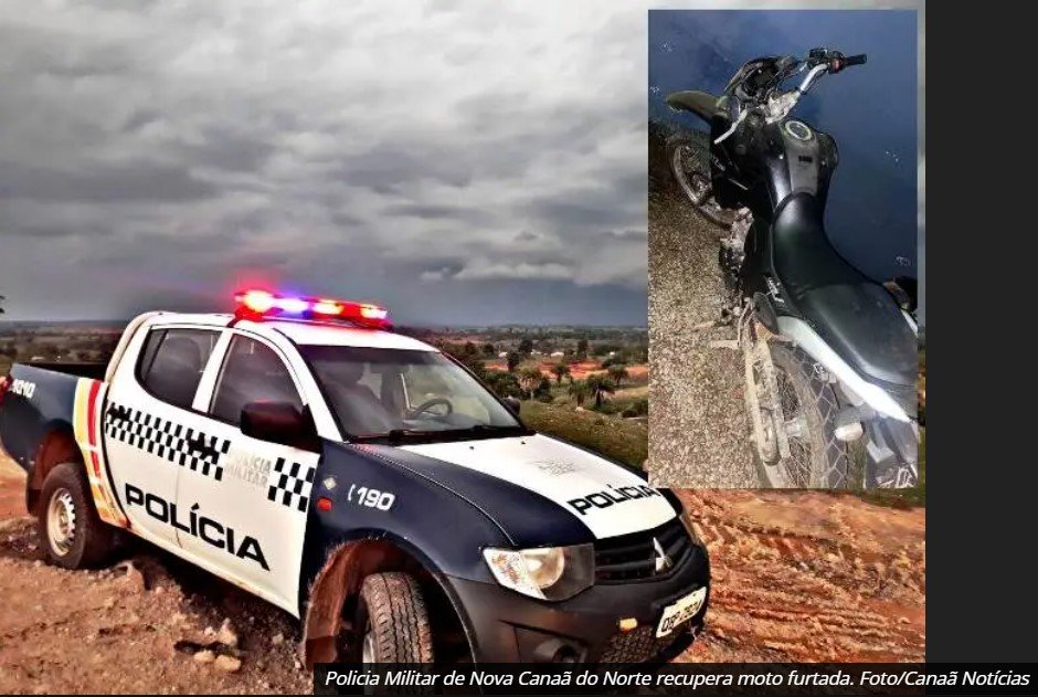 Policia Militar de Nova Canaã do Norte recupera moto furtada