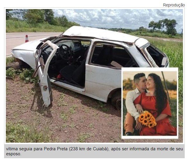 Fotógrafa morre em acidente logo após saber da morte do marido no interior de MT