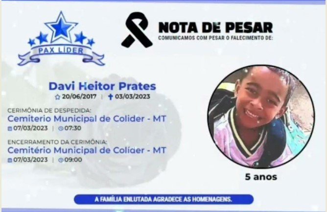 Após um breve velório, o corpo de Davi será sepultado hoje em Colíder.