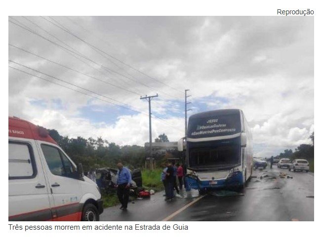 Três pessoas morrem em acidente na Estrada de Guia