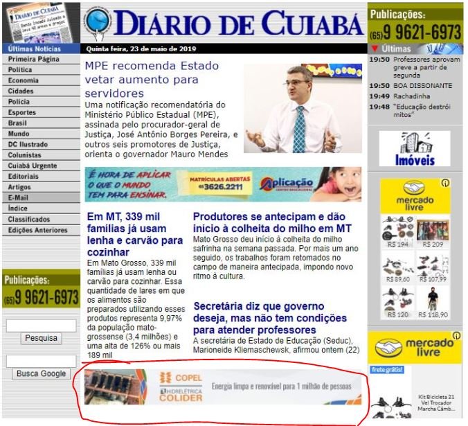 COPEL de Colíder não tem dinheiro para imprensa local mais divulga em Cuiabá.