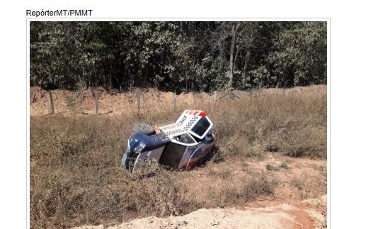PM capota viatura após tentar desviar de animal em rodovia de Mato Grosso