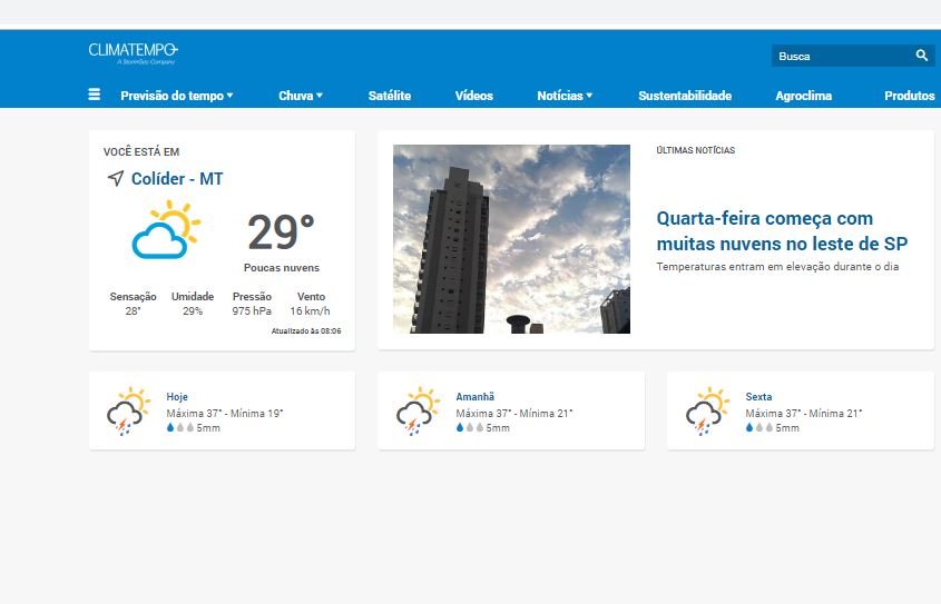 Previsão do tempo diz que em Colíder vai chover hoje e nos próximos dias.