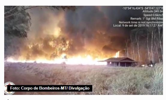Queimada ameaça atingir reserva ambiental de aproximadamente 180 mil hectares em Marcelândia