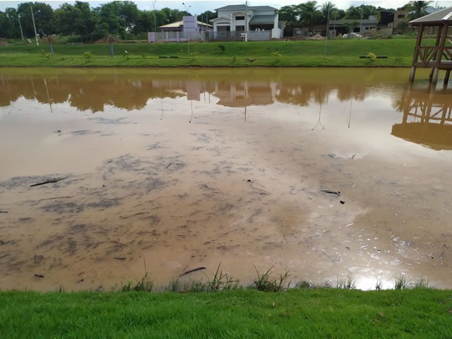 Águas do Lago dos Pioneiros está contaminada com lixo caseiro e manchas de óleo. (Vídeo)