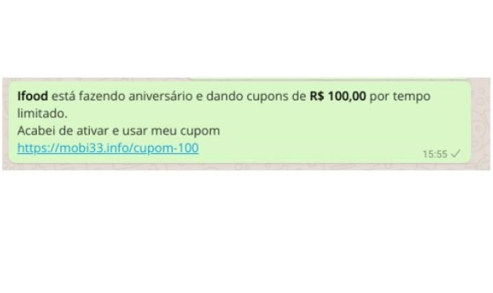 Novo golpe pelo WhatsApp oferece 'cupom promocional' de R$ 100 no iFood