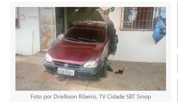 Carro invade padaria após ser atingido por outro veículo