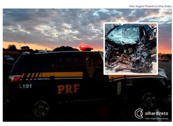 Vítimas de colisão frontal entre Prisma e carreta estão internadas em estado grave