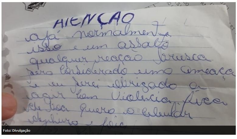 Bandido entrega bilhete para anunciar assalto em Sorriso