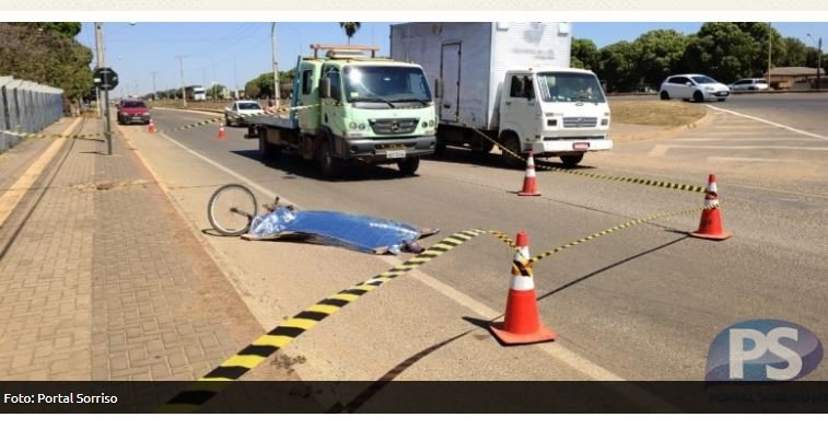 Ciclista morre atropelado por caminhão em Sorriso. (Fotos)