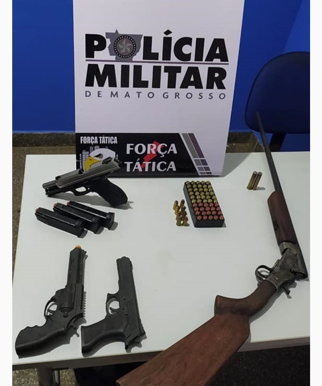 Força Tática de Juína apreende armas de fogo e munições, e prende um foragido da justiça (Fotos)