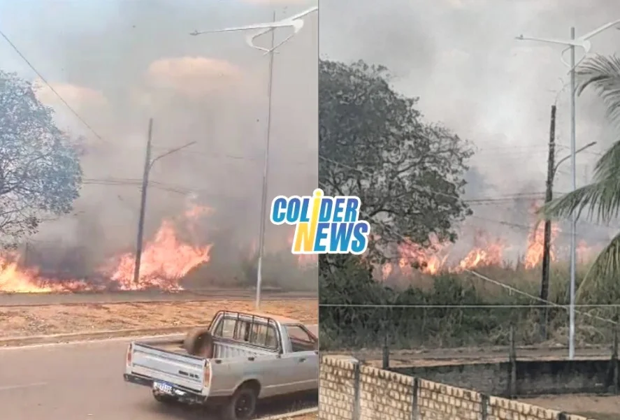 Queimada avança próximo ao Tiro de Guerra e preocupa moradores durante período crítico de estiagem em Colíder