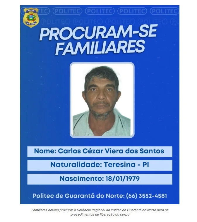 Politec procura familiares de garimpeiro encontrado morto em rio