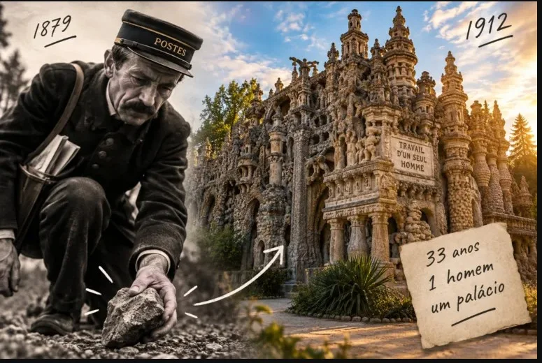 Após tropeçar em pedra durante entrega, carteiro transforma achado em obsessão e 33 anos depois termina palácio de 10 metros construído sozinho
