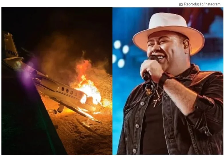 Avião com cantor Rey Vaqueiro sai da pista e pega fogo no RN