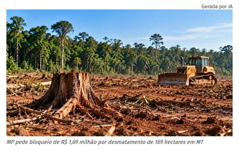 MPE pede bloqueio de R$ 1,6 milhão por desmatamento de 169 hectares em MT