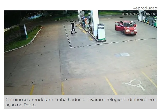 Câmeras flagram trio armado roubando posto de combustíveis em Cuiabá