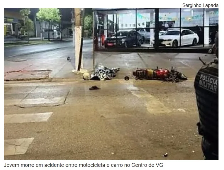 Jovem morre em acidente entre motocicleta e carro em cidade de MT.