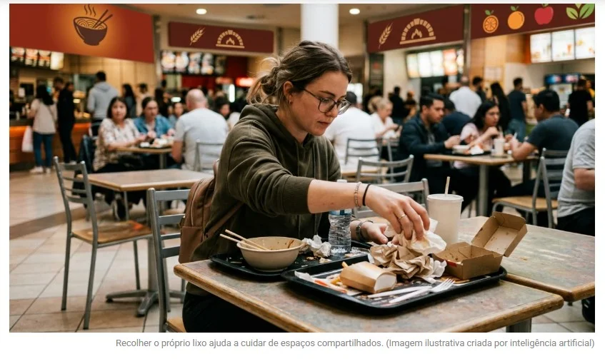 A psicologia diz que pessoas que recolhem o lixo da própria mesa em praça de alimentação não fazem isso só por organização, mas porque valorizam responsabilidade compartilhada