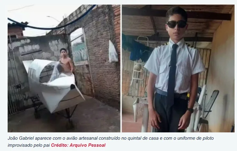 Menino de 12 anos constrói avião no quintal: projeto nasceu no papel, levou 40 dias para ficar pronto e teve ajuda do pai
