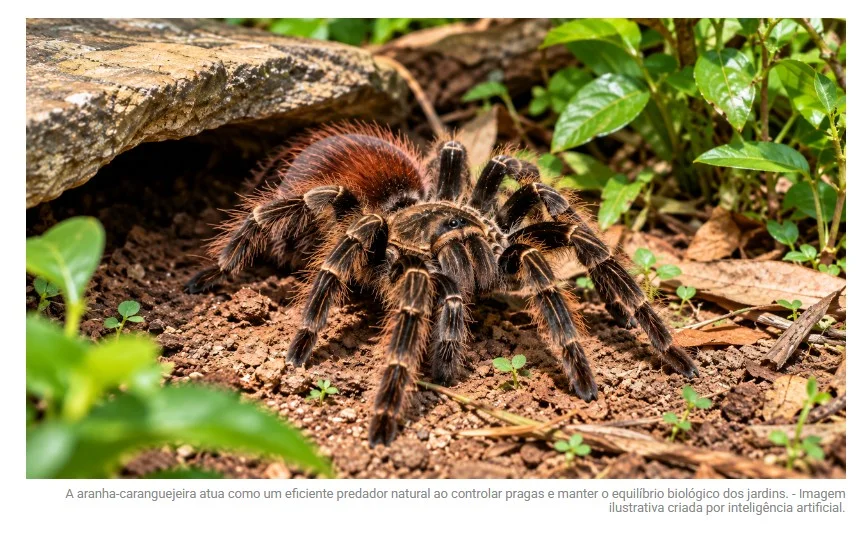 Muita gente remove a aranha-caranguejeira por medo, mas poucos sabem o papel que ela desempenha ao controlar insetos e pequenos animais no ambiente