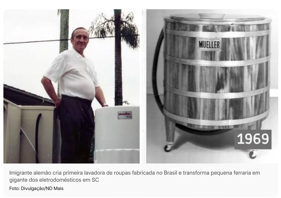 Imigrante alemão cria primeira lavadora de roupas fabricada no Brasil e transforma pequena ferraria em gigante dos eletrodomésticos em SC
