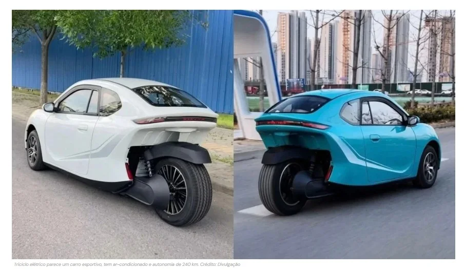 Triciclo elétrico tem autonomia de 240 km, ar-condicionado e será vendido por R$ 22 mil