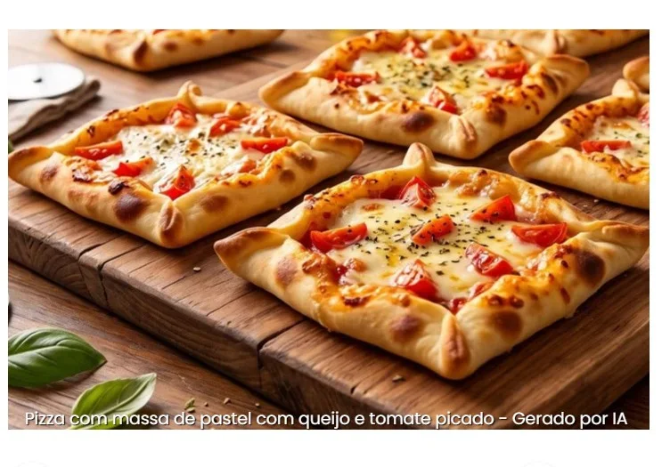 Pizza com massa de pastel na airfryer com borda recheada e porções individuais